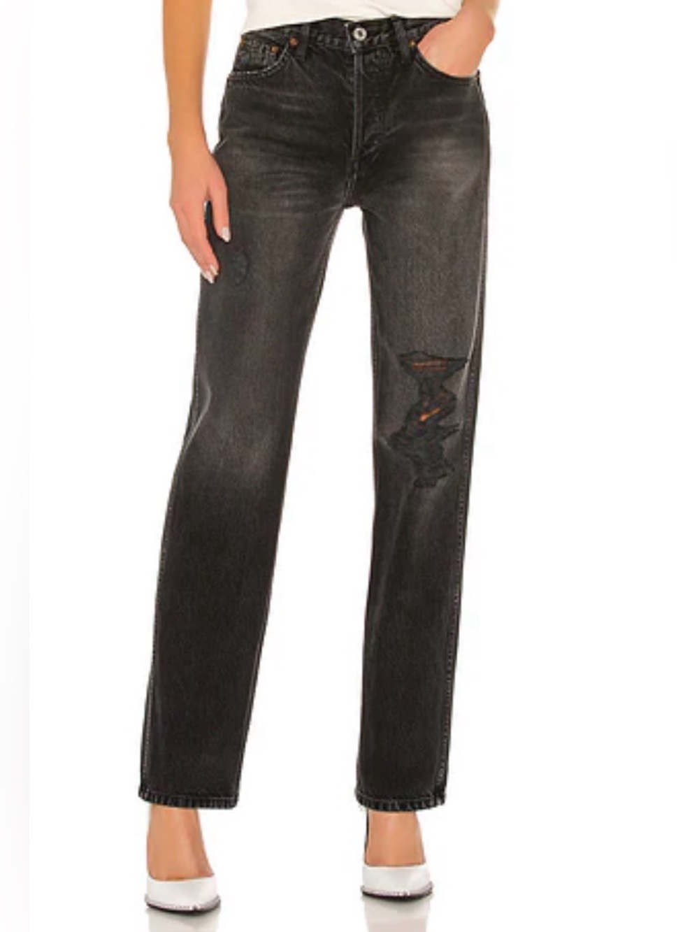 RE/DONE Originals High Rise Loose Straight Jean in Worn In Black size 24